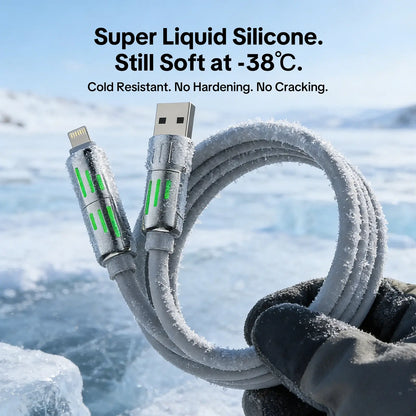 Mfish 4-In-1 Charger Multi 240W Fast Charging Super Liquid Silicone Cable with USB a Type C Lightning for Iphone17&Samsung Laptops Charger